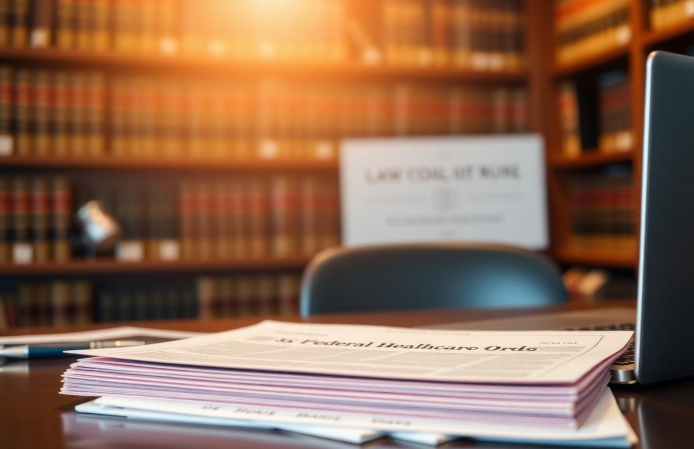 Federal healthcare rulemaking documents on a desk in a policy library